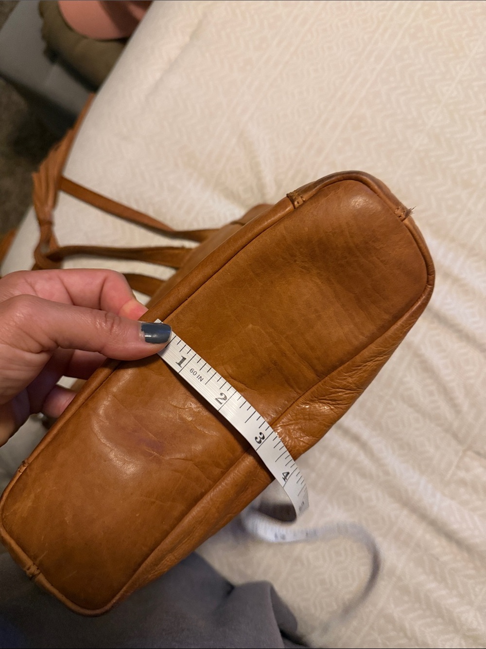 margot Tan Leather Crossbody Bag with Tassel - Picture 14 of 16